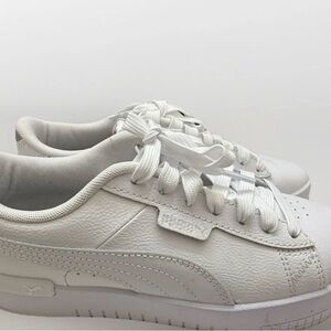 Women’s Puma All-White Low-Top Leather Platform Sneakers